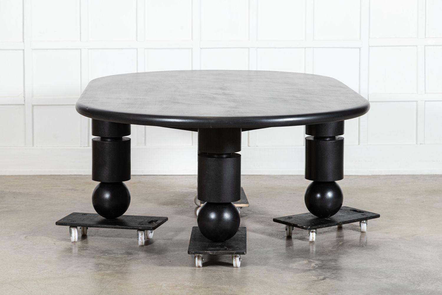 Monumental English Ebonised Brutalist Elm Dining Table For Sale 3