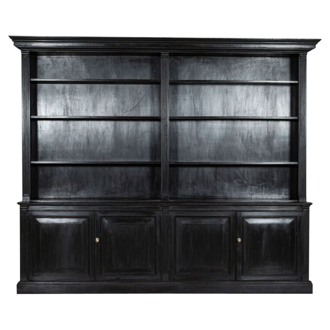 Monumental English Ebonised Oak Breakfront Bookcase