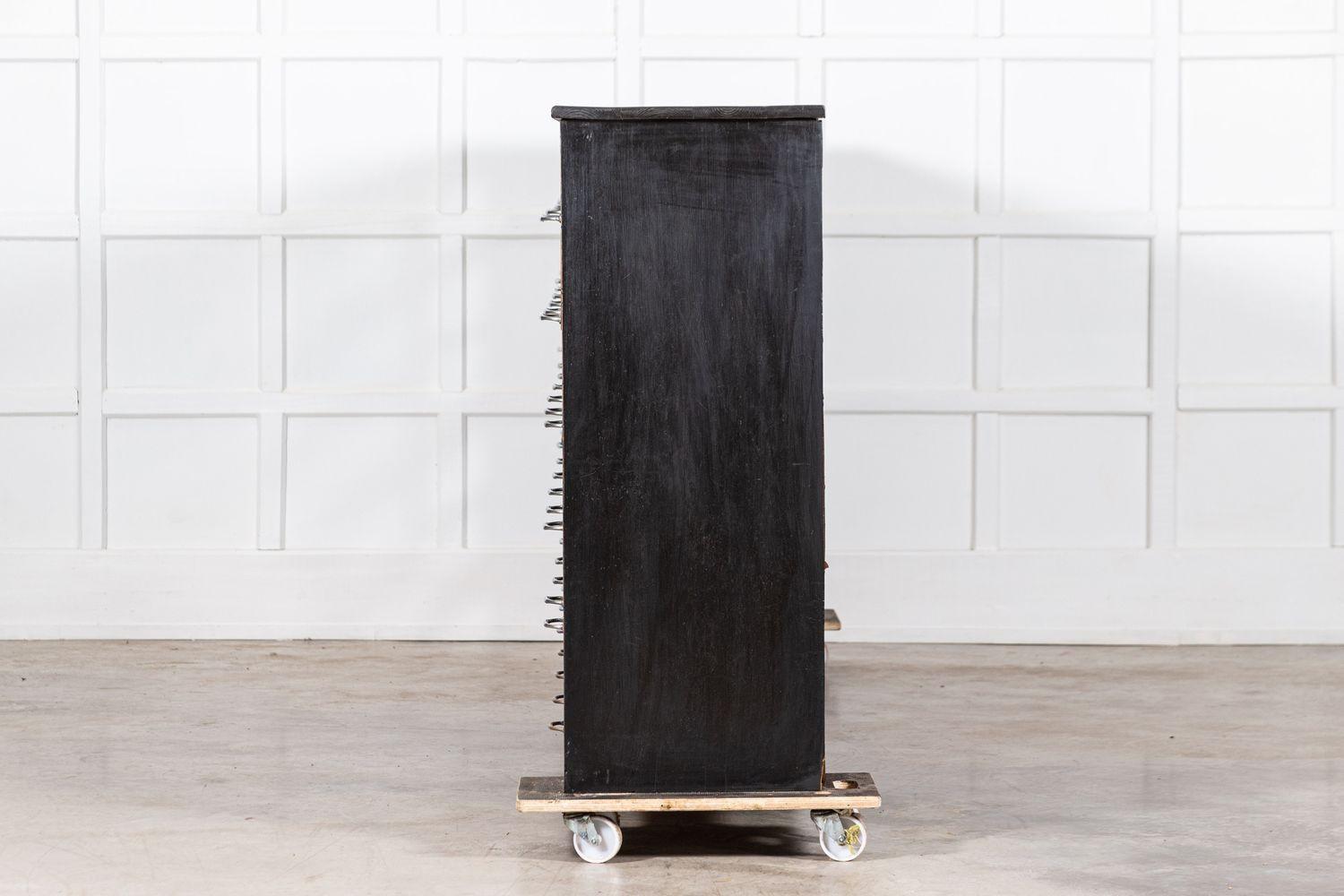 Monumental English Ebonised Pine Glazed Haberdashery Drawers For Sale 6