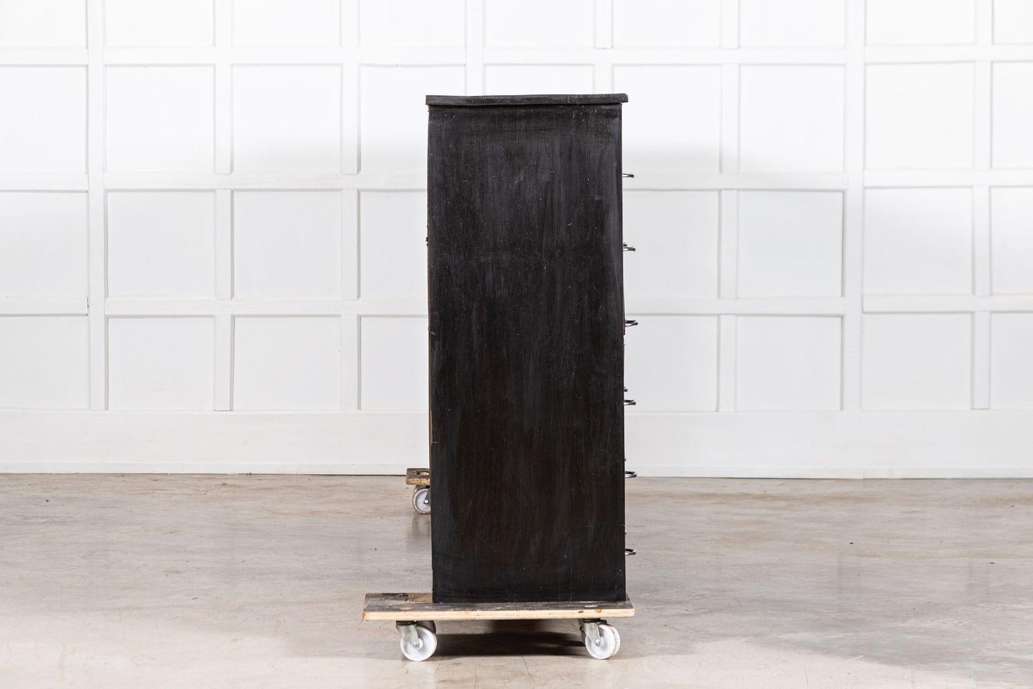 Monumental English Ebonised Pine Glazed Haberdashery Drawers For Sale 8