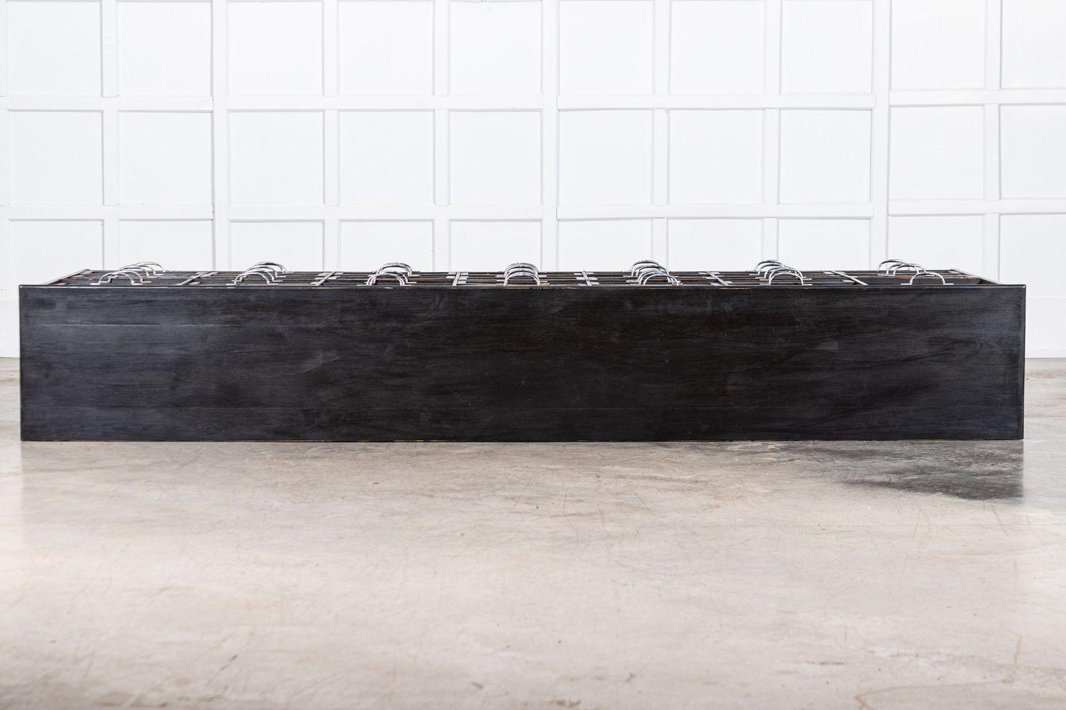 Monumental English Ebonised Pine Glazed Haberdashery Drawers For Sale 1