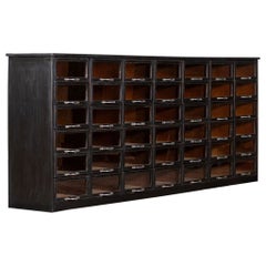 Monumental English Ebonised Pine Glazed Haberdashery Drawers
