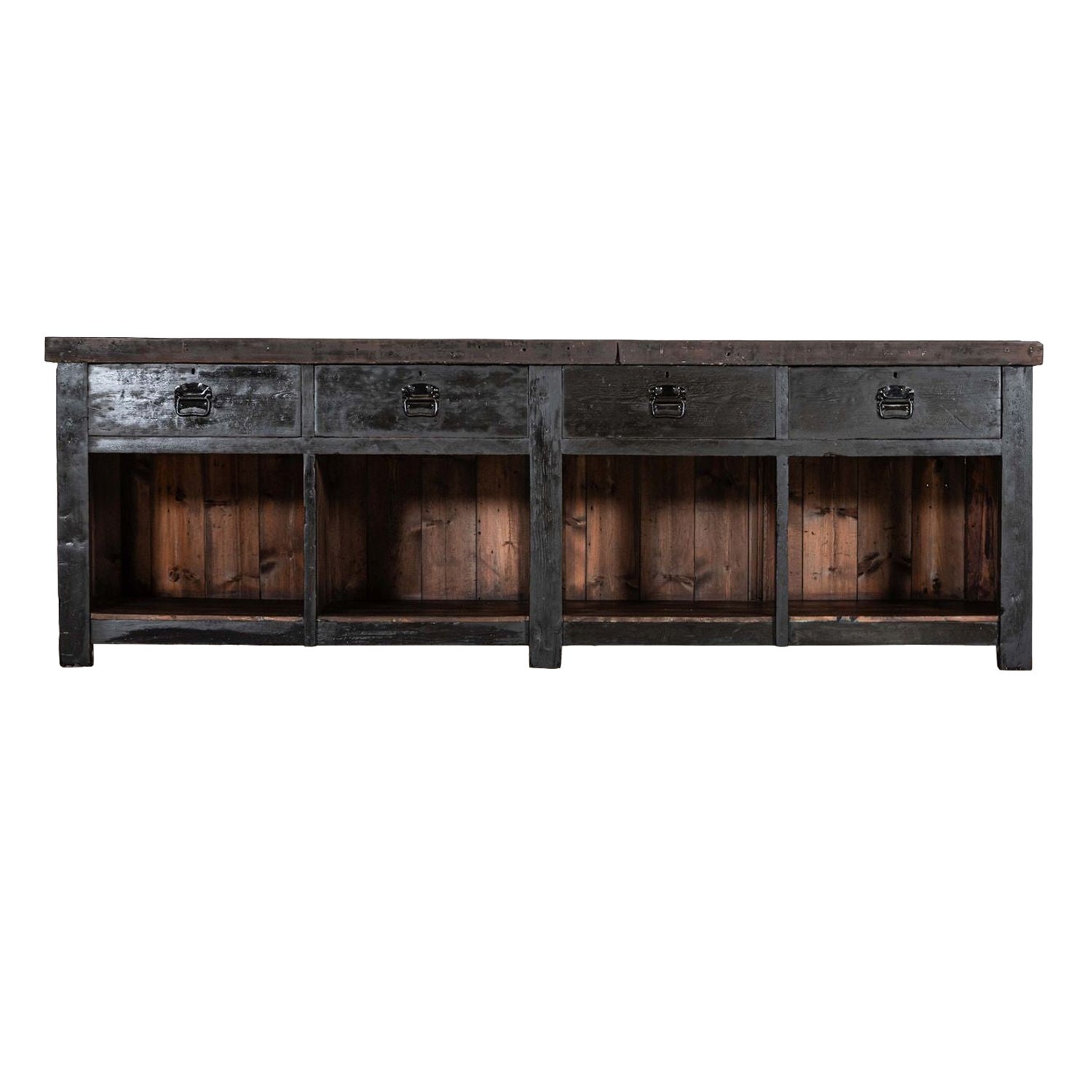 Monumental English Ebonised Pine Work Table / Island