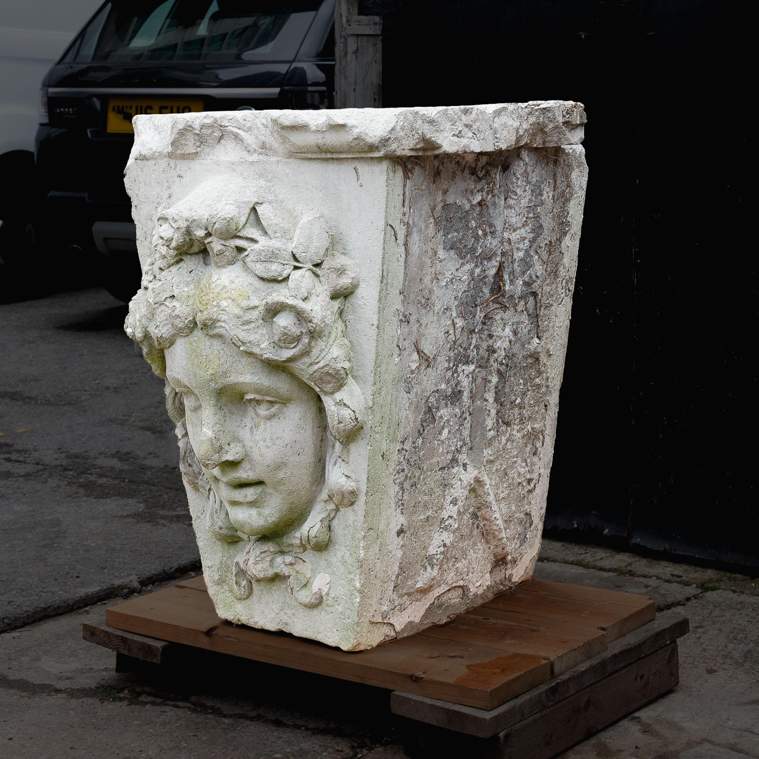 Hand-Carved Monumental English Edwardian Portland Stone Keystone For Sale