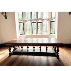 Monumental English Jacobean Oak Refectory Dining Table, 19th Century