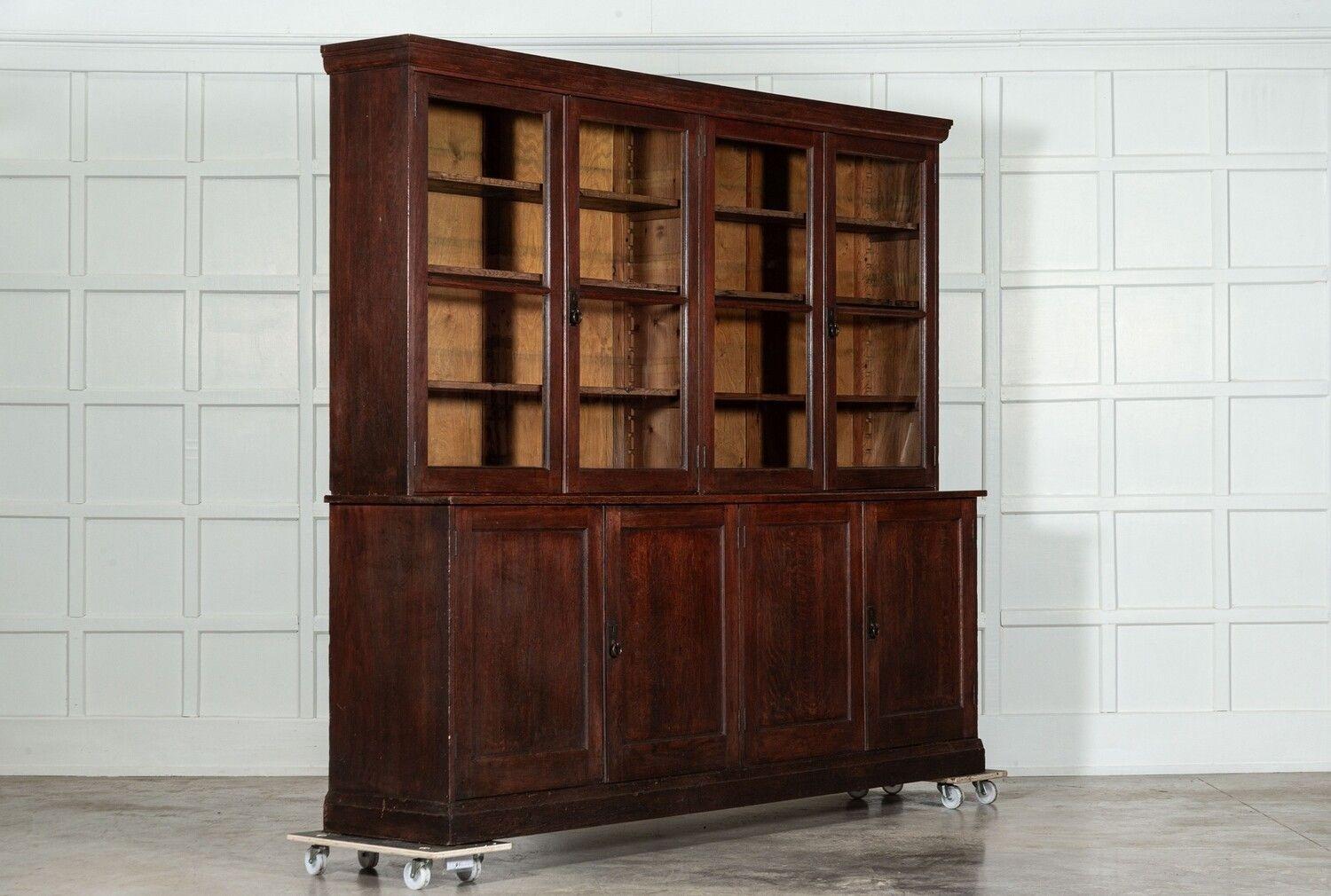 Monumental English Oak Glazed Bookcase In Good Condition For Sale In Staffordshire, GB
