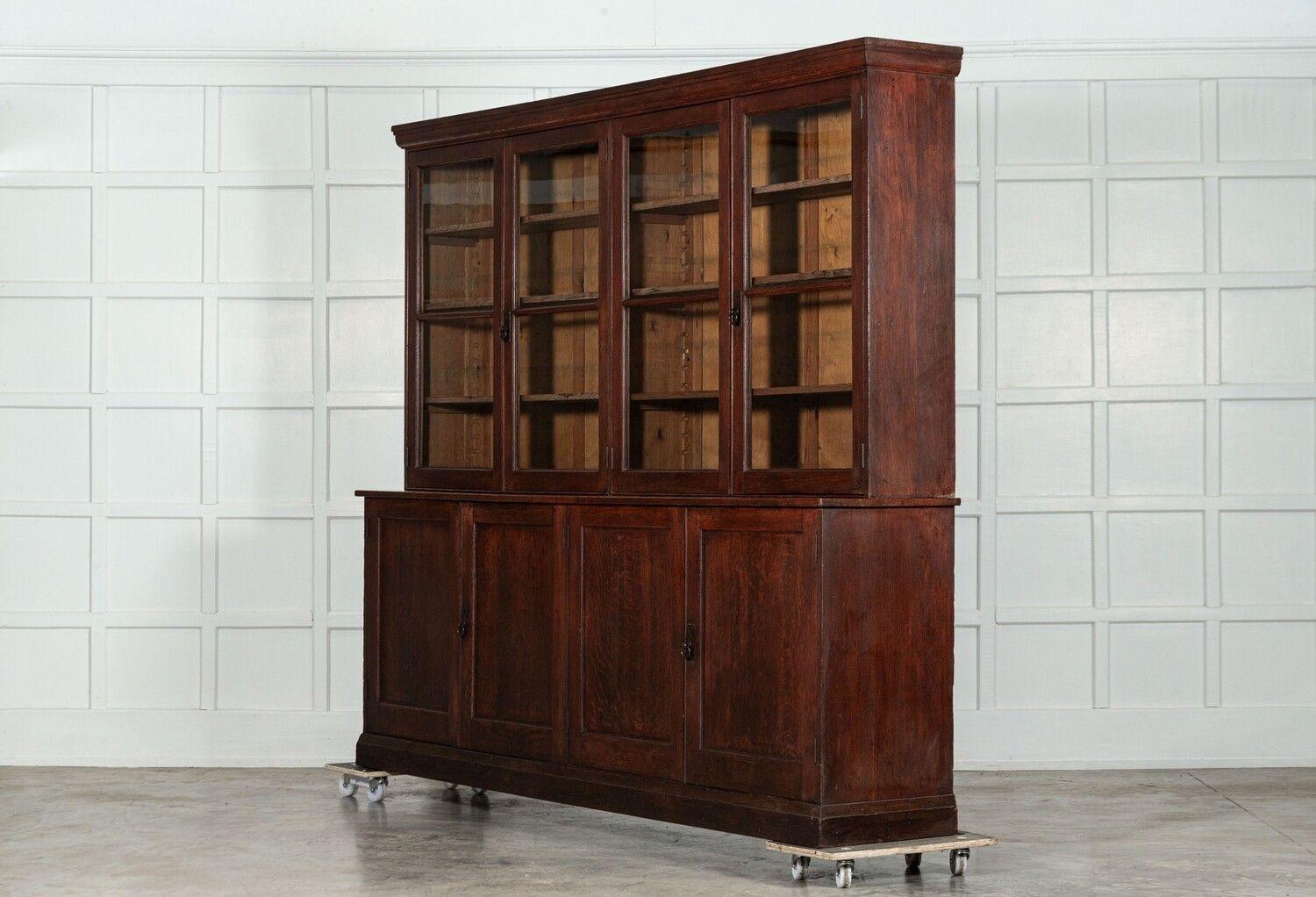 Monumental English Oak Glazed Bookcase For Sale 1