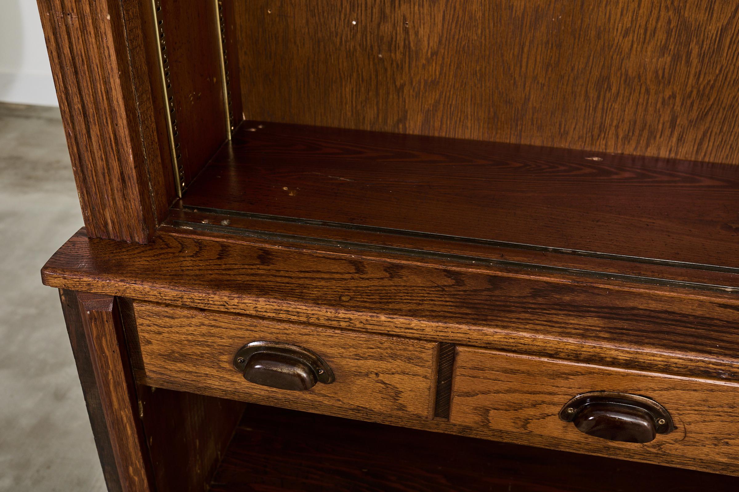 Monumental English Oak Haberdashery Display Bookcase Cabinet 18 ft. 5