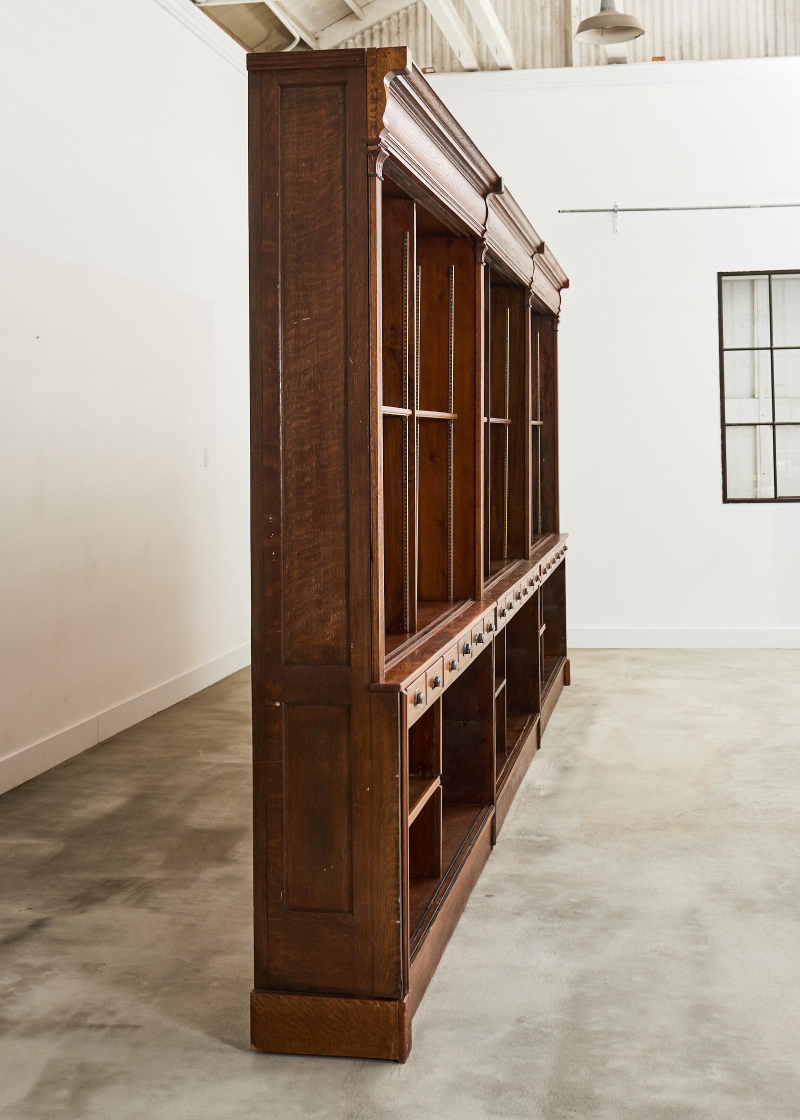 Rustic Monumental English Oak Haberdashery Display Bookcase Cabinet 18 ft.