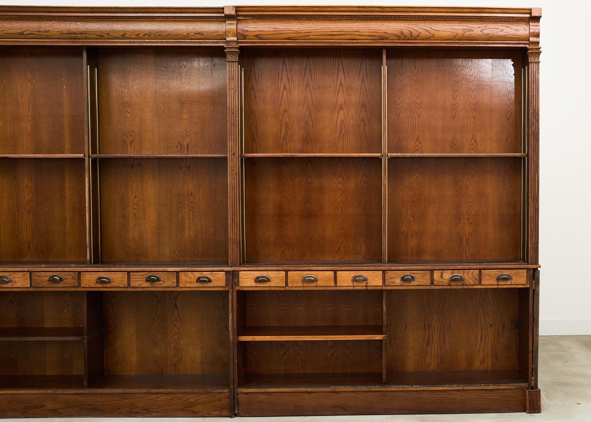 Brass Monumental English Oak Haberdashery Display Bookcase Cabinet 18 ft.