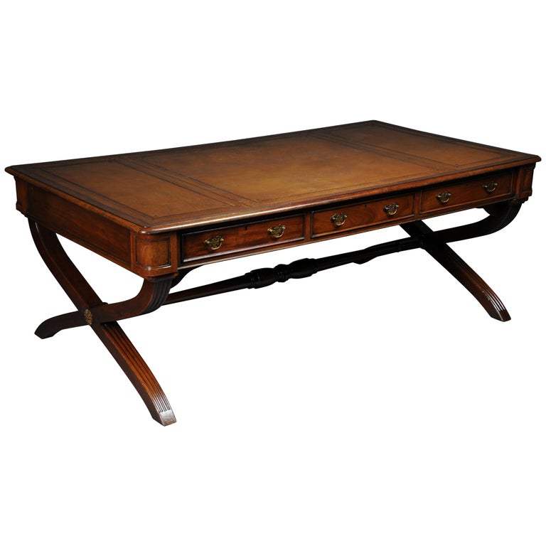 Monumental English Partner Desk Desk 1870 Writing Desk Mahogany