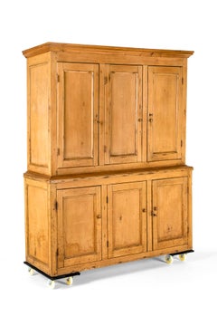Monumental English Pine Housekeepers Cupboard With original Locks and Keys