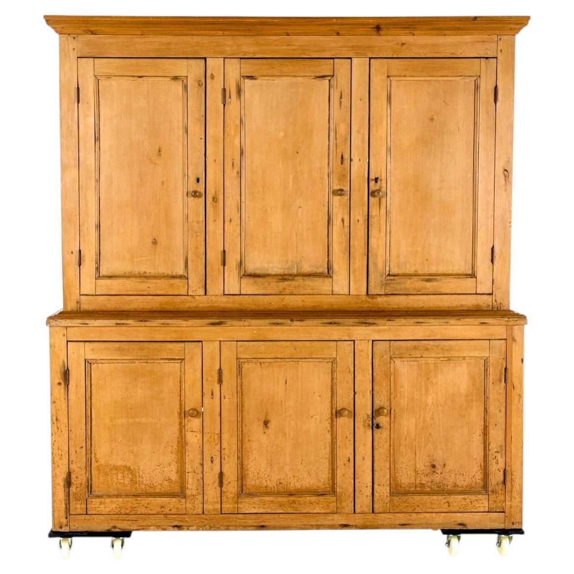 Monumental English Pine Housekeepers Cupboard With original Locks and Keys