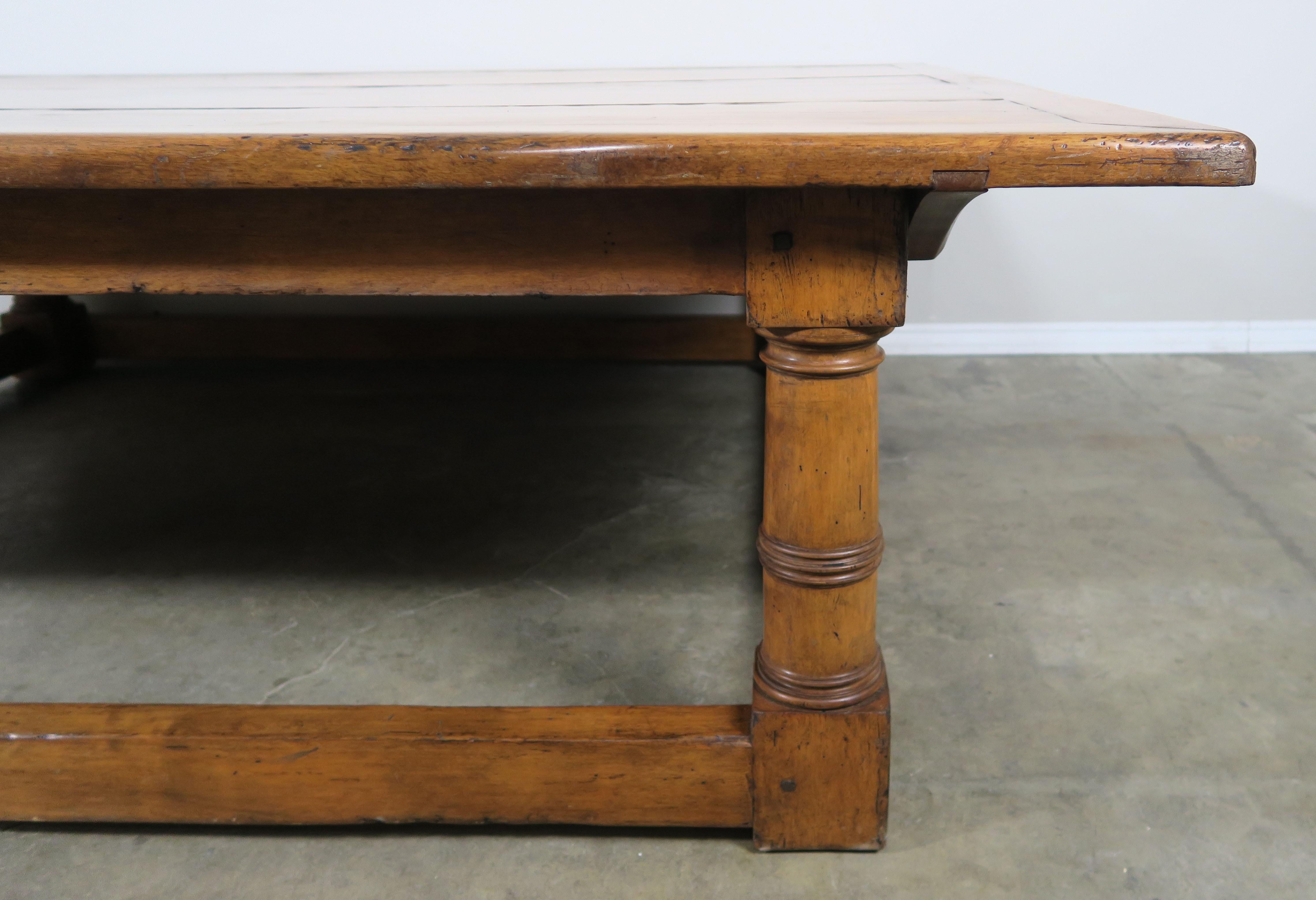 Monumental English Walnut Coffee Table In Distressed Condition In Los Angeles, CA