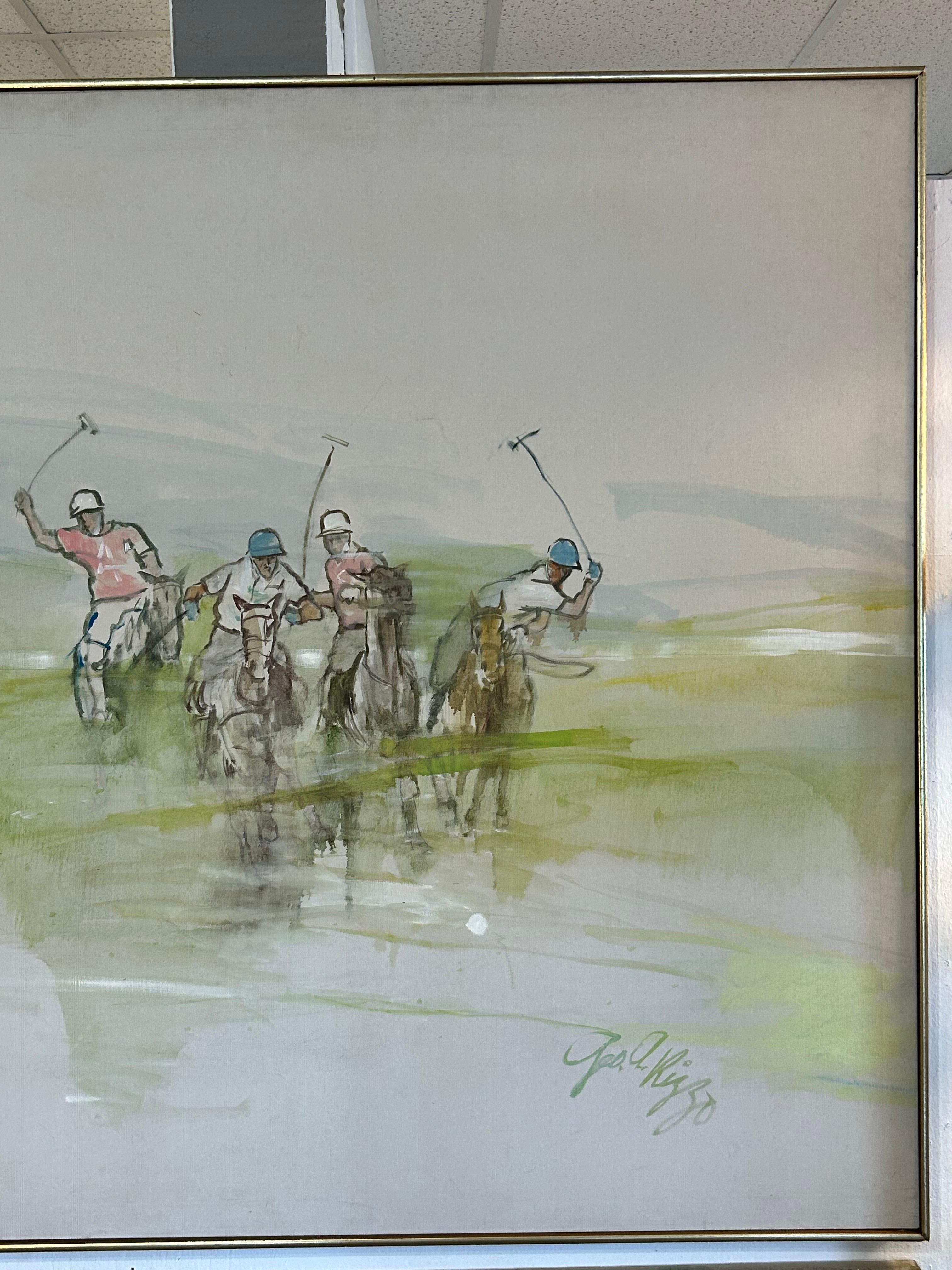 American Monumental Ethereal Polo Horse Game Landscape Painting on Canvas by George Rizzo