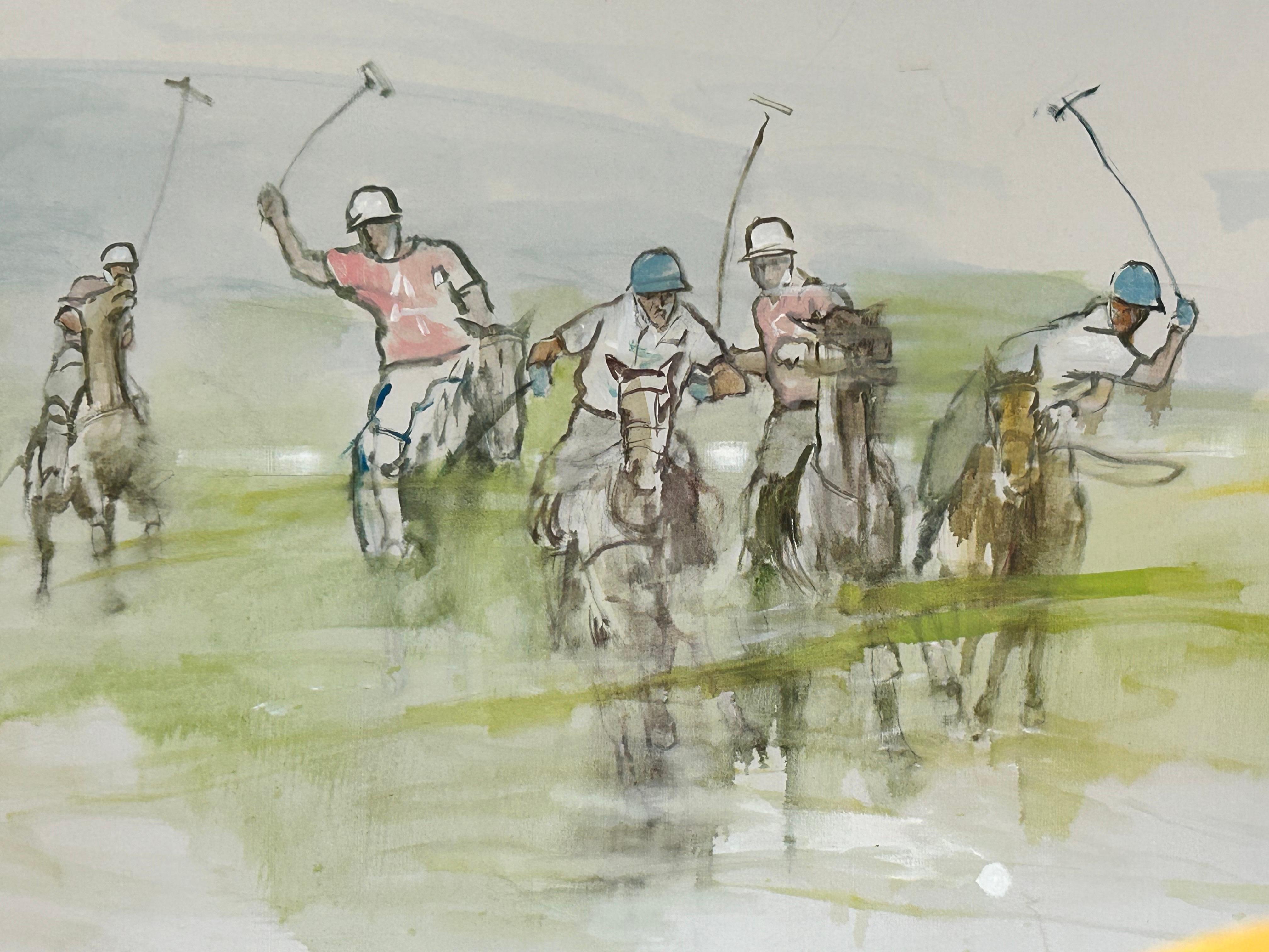 Hand-Painted Monumental Ethereal Polo Horse Game Landscape Painting on Canvas by George Rizzo