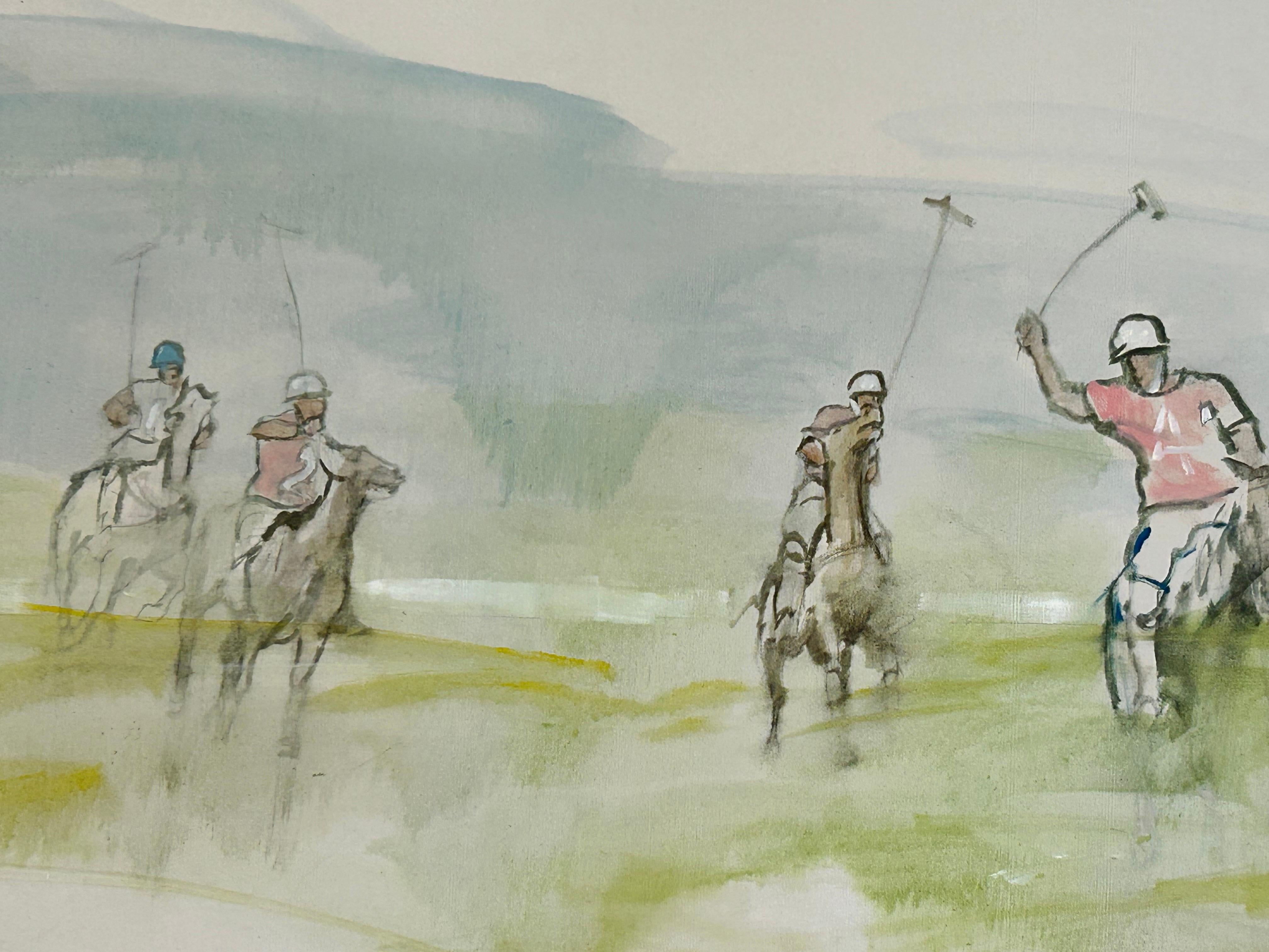 Monumental Ethereal Polo Horse Game Landscape Painting on Canvas by George Rizzo In Good Condition In Atlanta, GA
