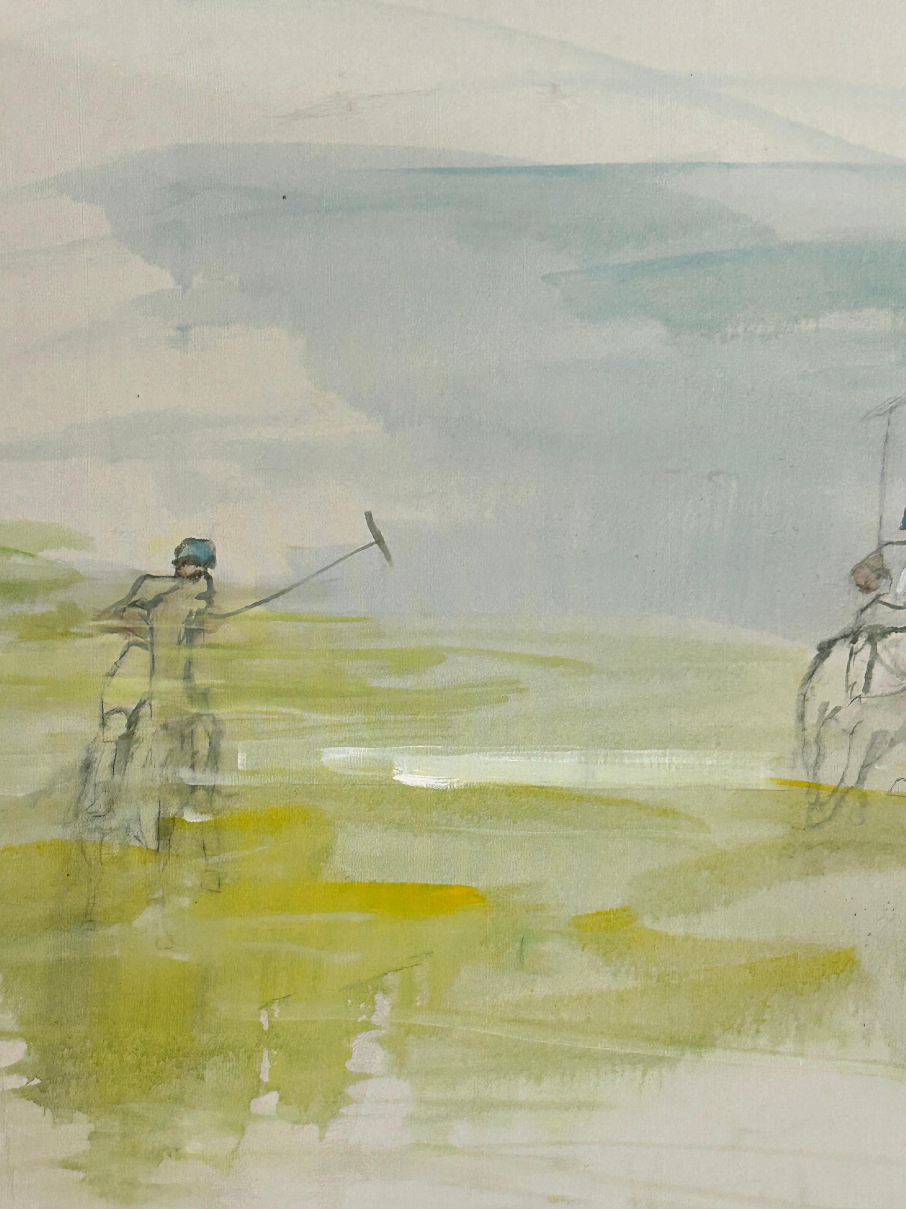 20th Century Monumental Ethereal Polo Horse Game Landscape Painting on Canvas by George Rizzo