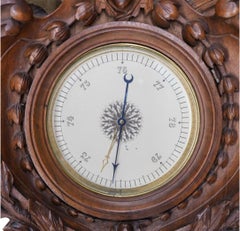 Monumental European Carved Wood Barometer And Thermometer