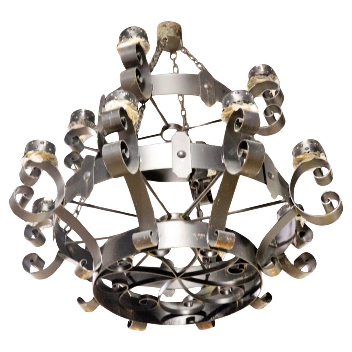 Monumental European Gothic Wrought Iron Black Gothic Chandelier 3 of 3 For Sale