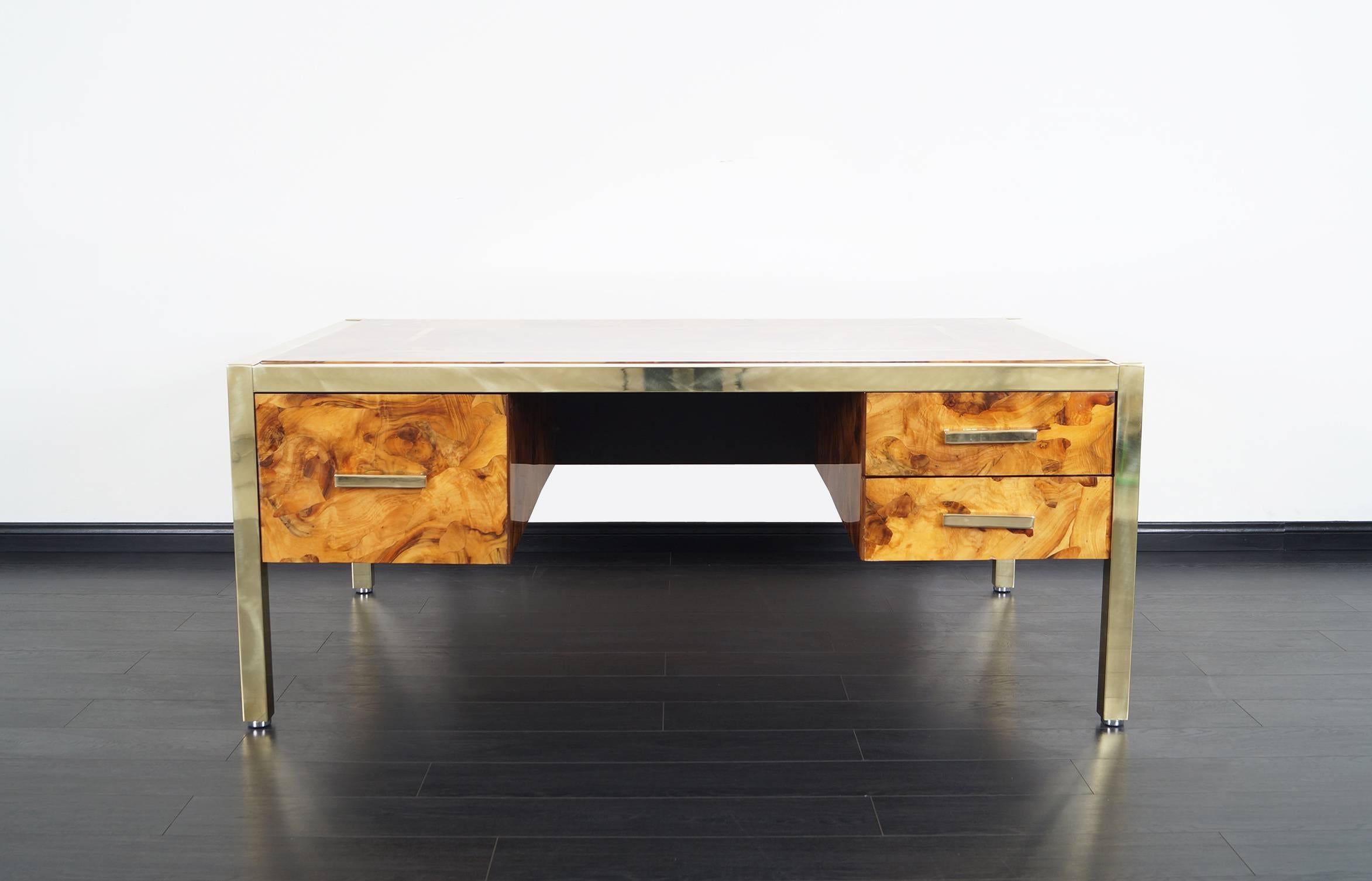 Mid-Century Modern Monumental Executive Burl Wood Desk by Pace Collection