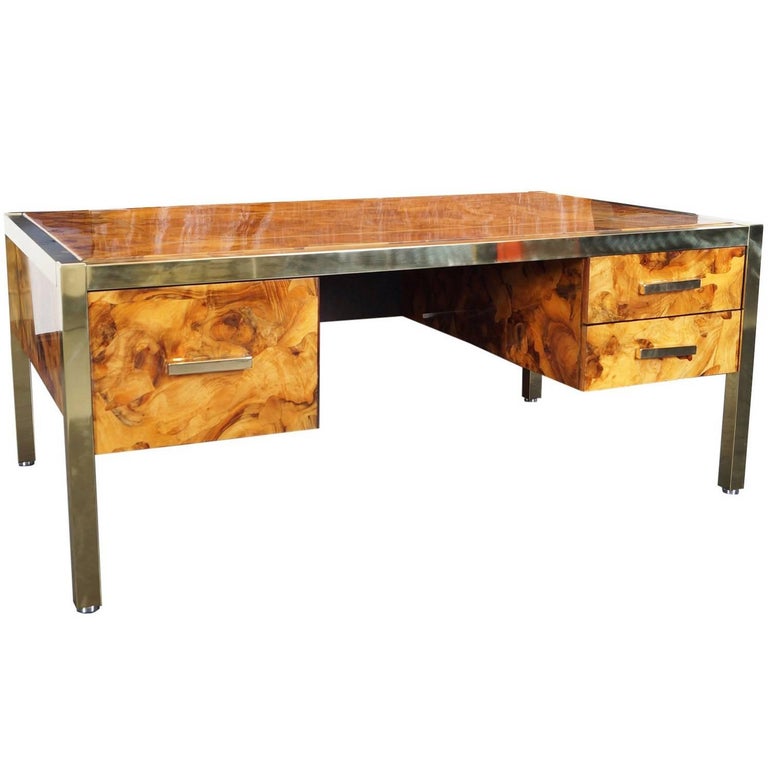 Monumental Executive Burl Wood Desk by Pace Collection at 1stDibs