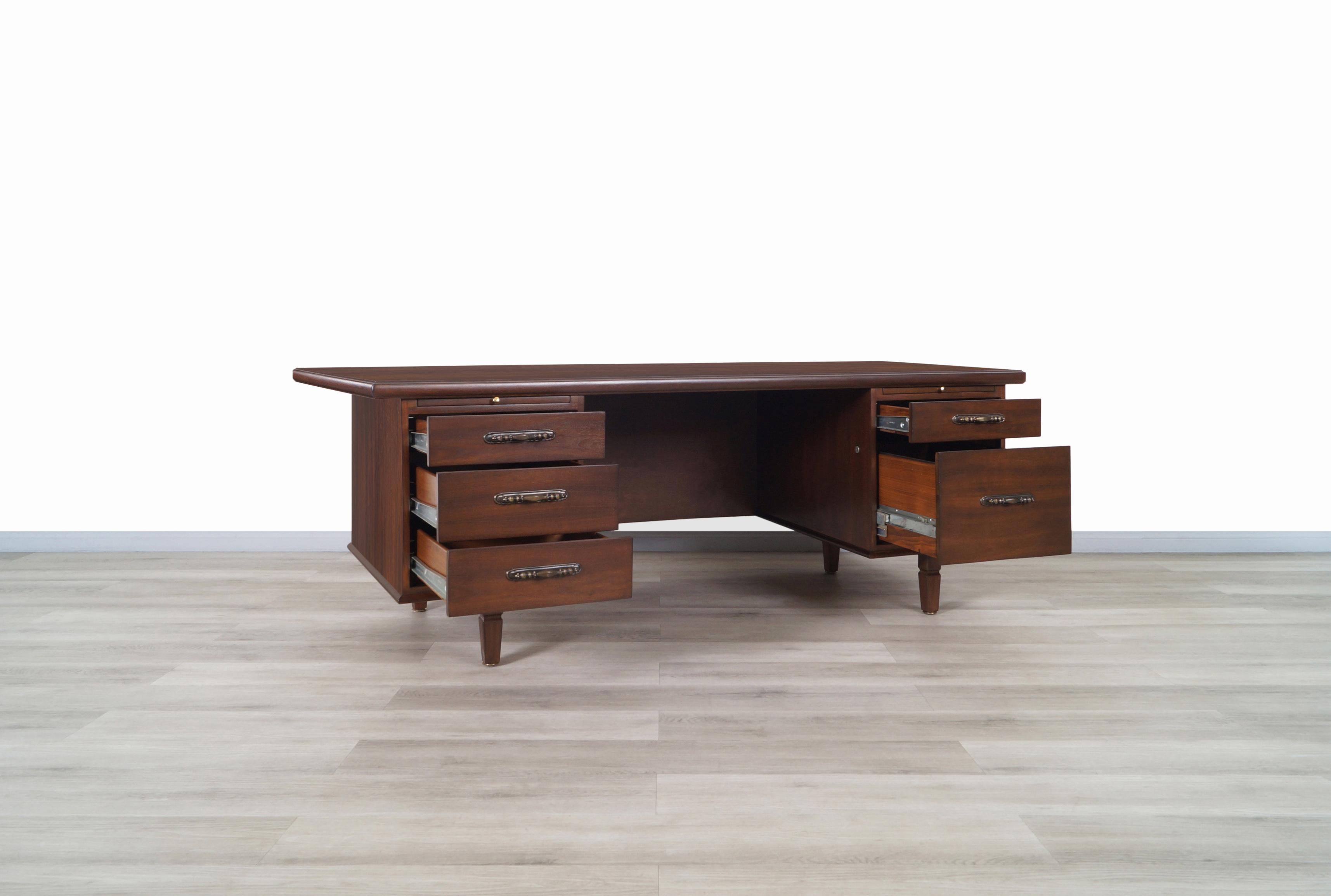 Mid-Century Modern Monumental Executive Walnut Desk by Monteverdi Young