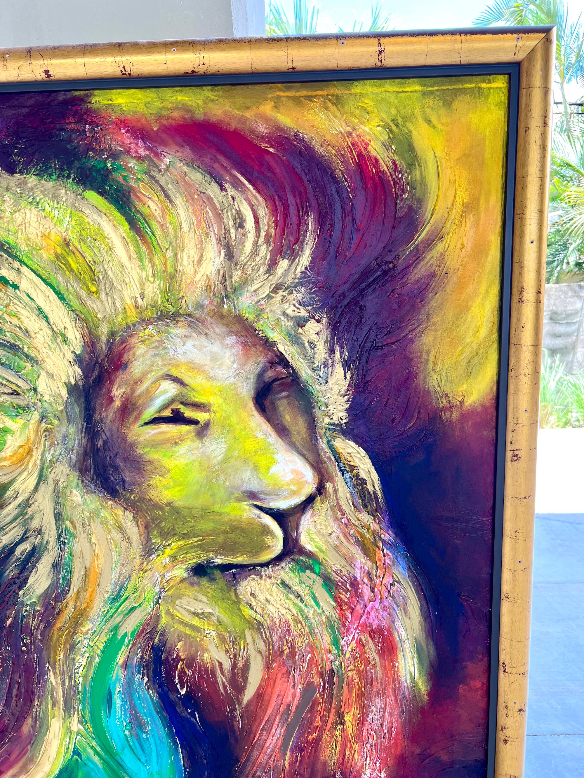 Expressionist Painting of Lion by Michelle Betancourt,  Mixed Media 60
