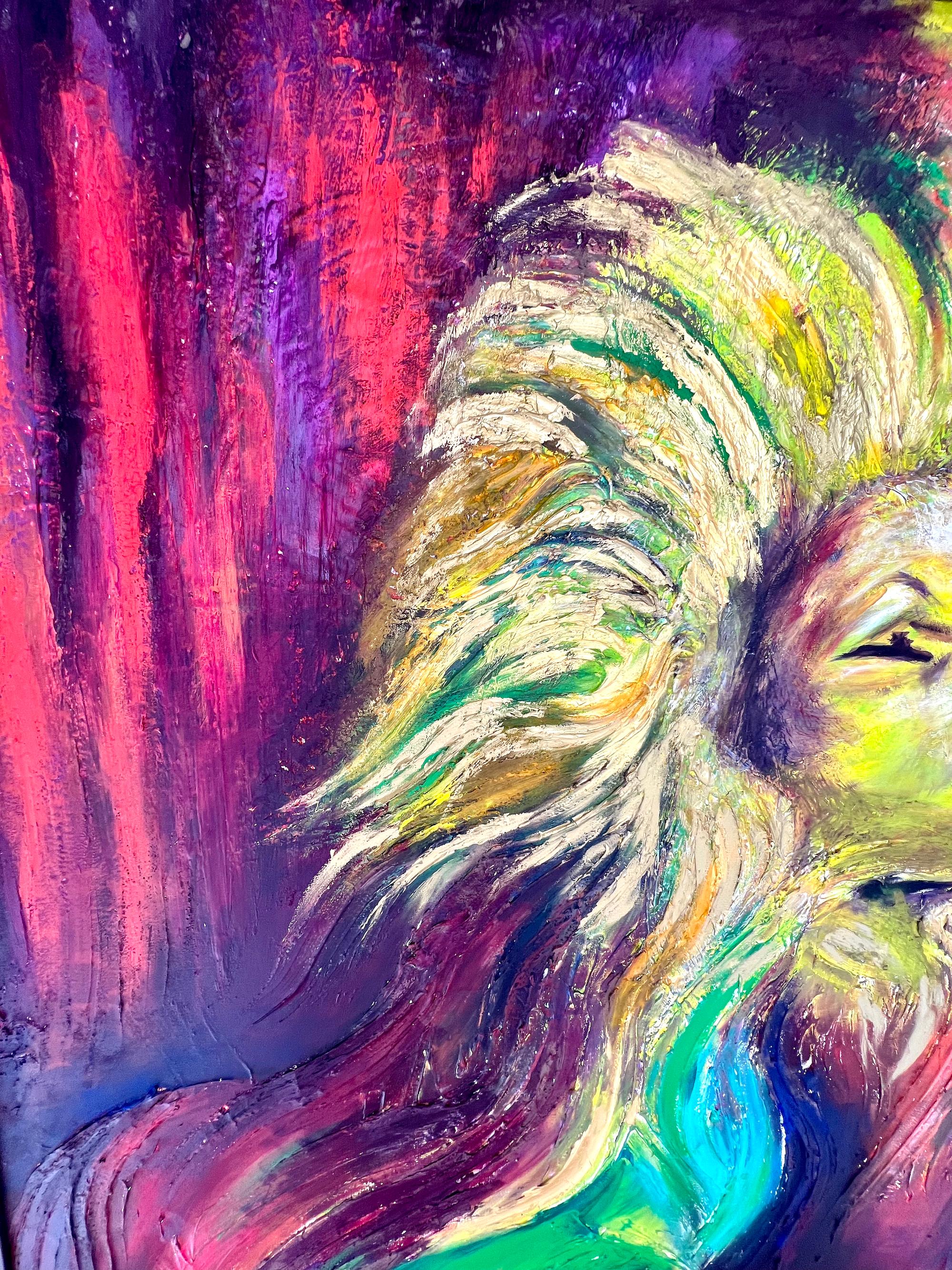 Expressionistisches Gemälde des Löwen von Michelle Betancourt  Mixed Media 60 Zoll x 60 Zoll im Angebot 5