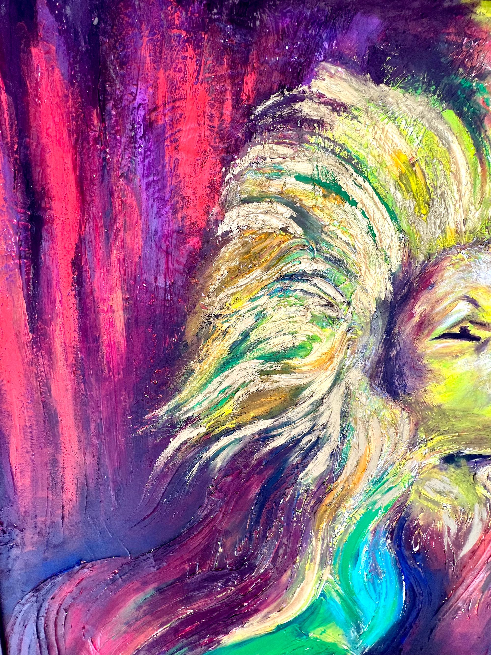 Expressionist Painting of Lion by Michelle Betancourt,  Mixed Media 60