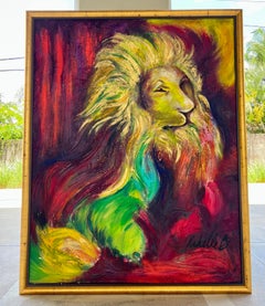 Expressionist Painting of Lion by Michelle Betancourt,  Mixed Media 60" x 60"