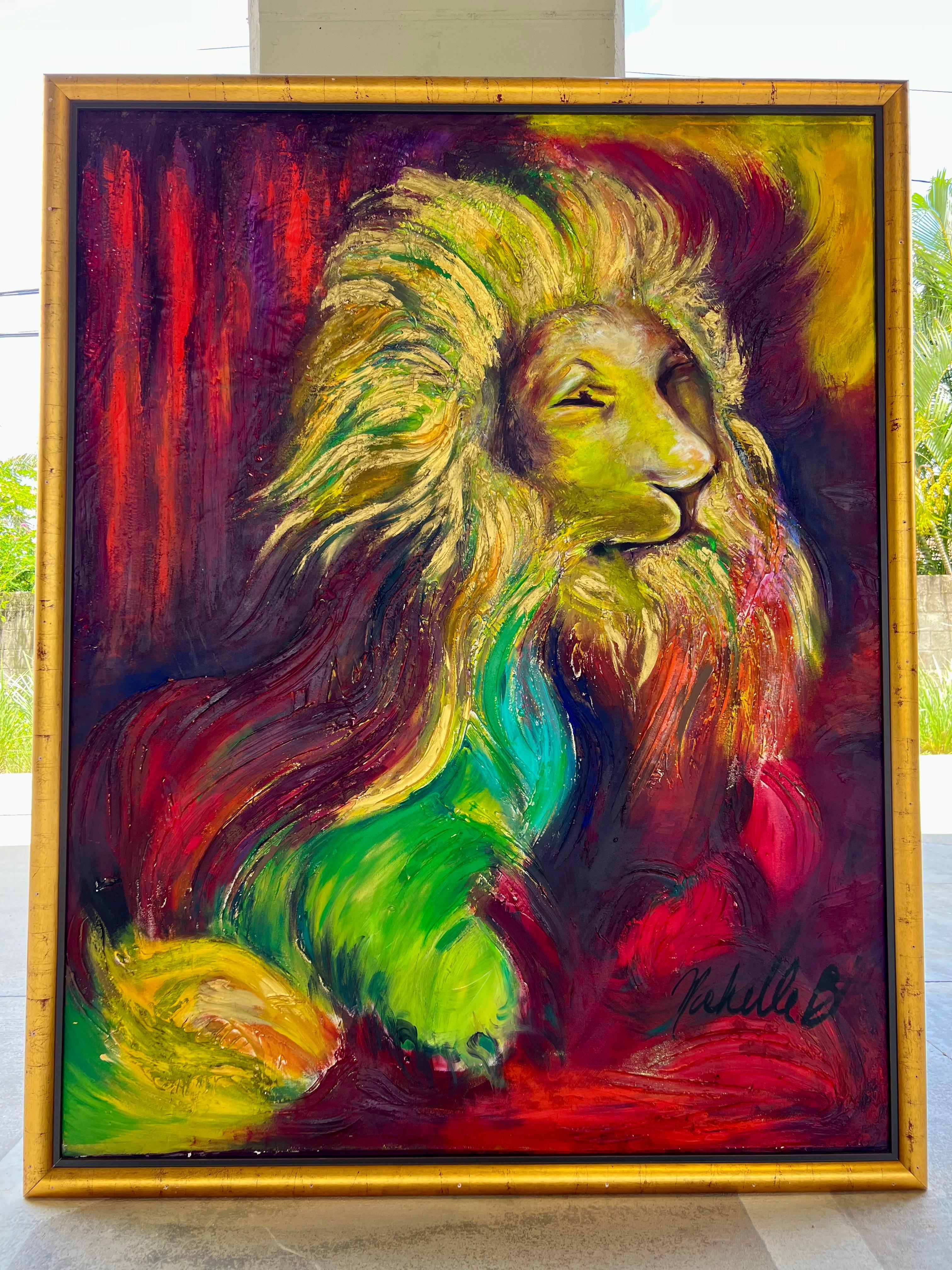 Colombian Expressionist Painting of Lion by Michelle Betancourt,  Mixed Media 60