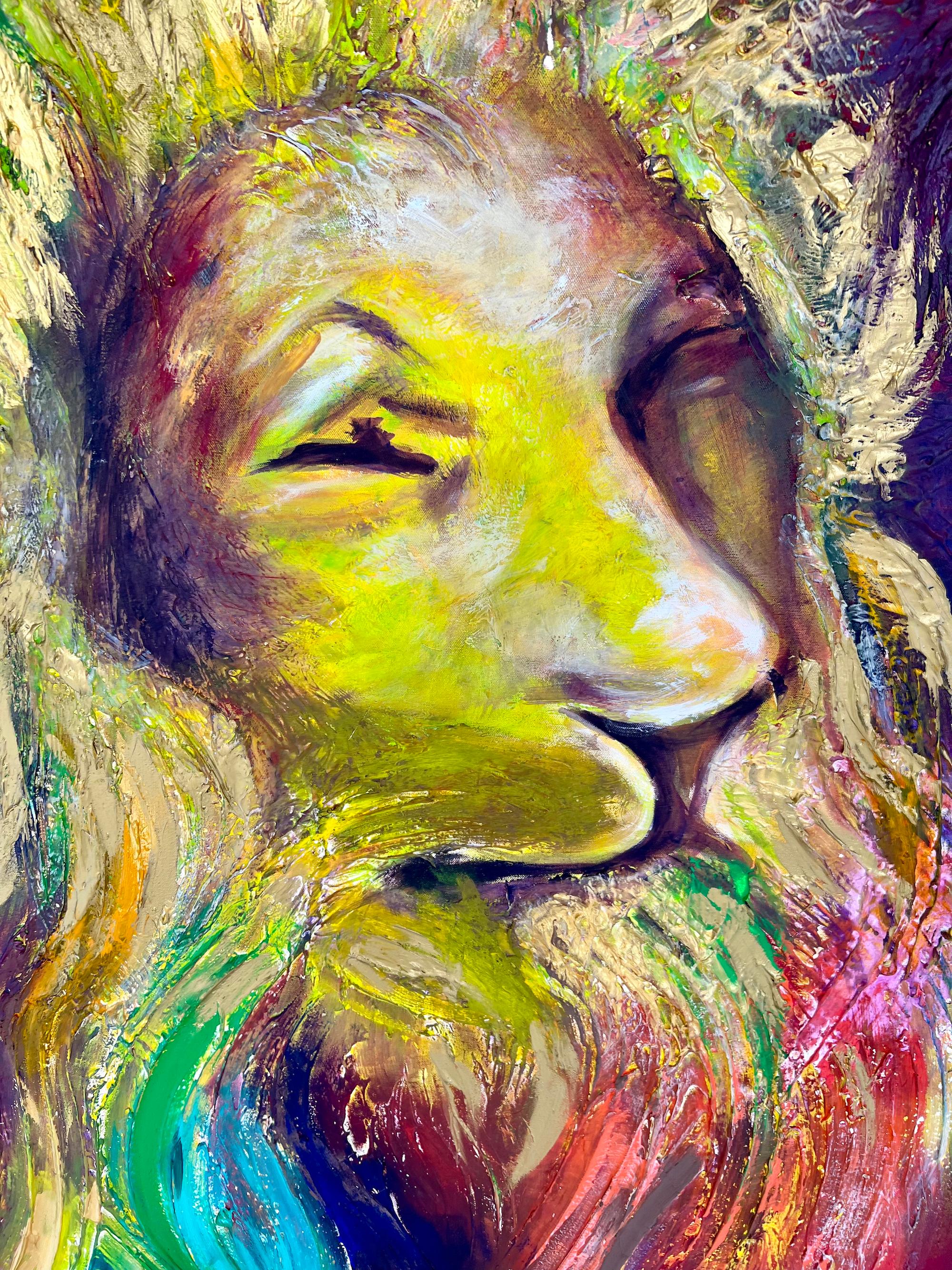 Contemporary Expressionist Painting of Lion by Michelle Betancourt,  Mixed Media 60