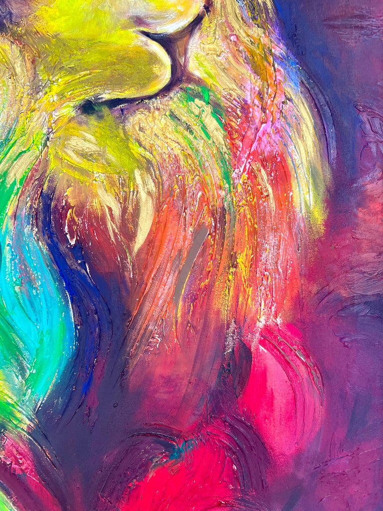 Expressionist Painting of Lion by Michelle Betancourt, Mixed Media 60