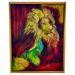 Monumental Expressionist Lion Painting by Michelle Betancourt, Mixed Media