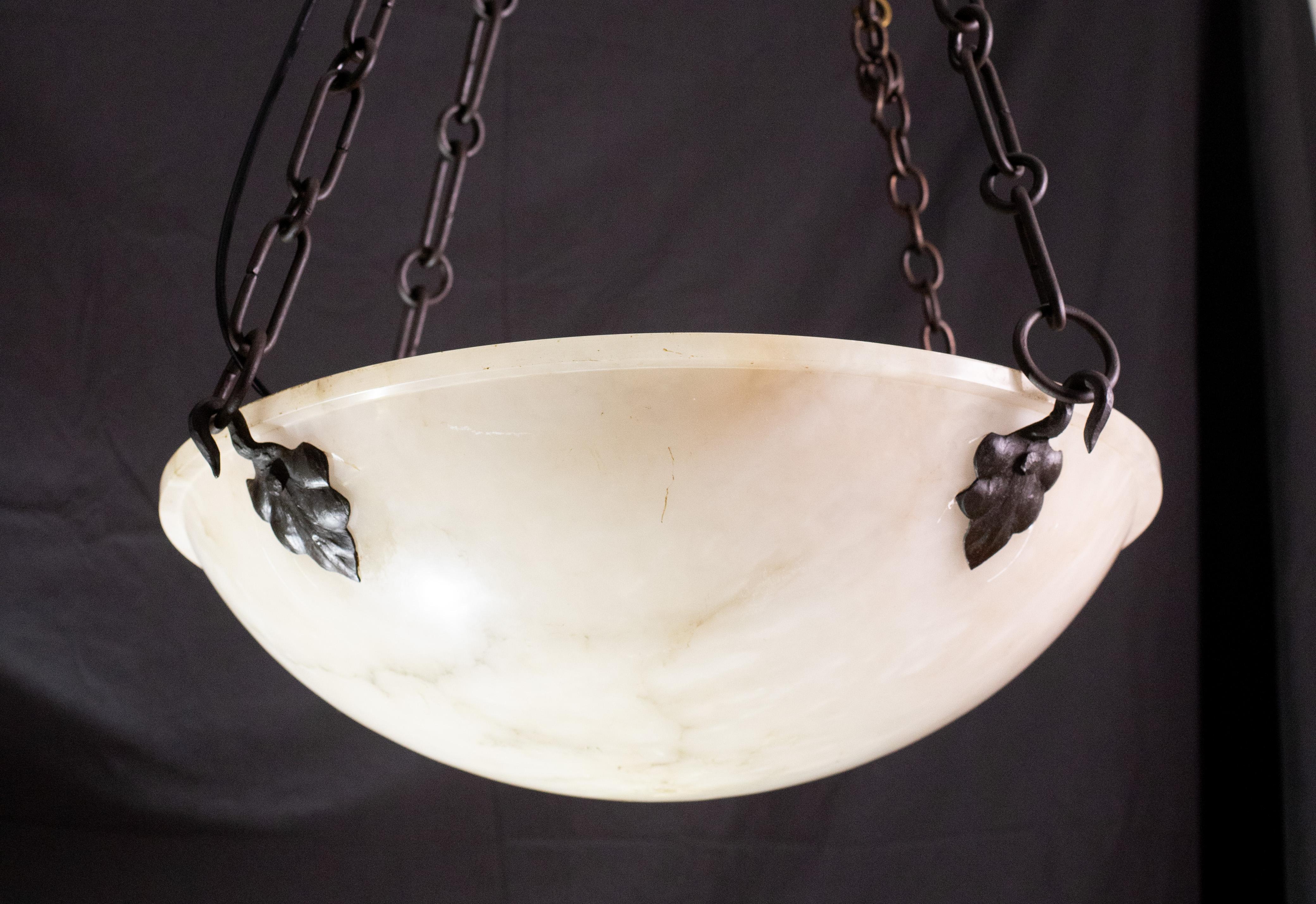 Mid-20th Century Monumental Extra Large Antique White Alabaster Chandelier, 1940s For Sale