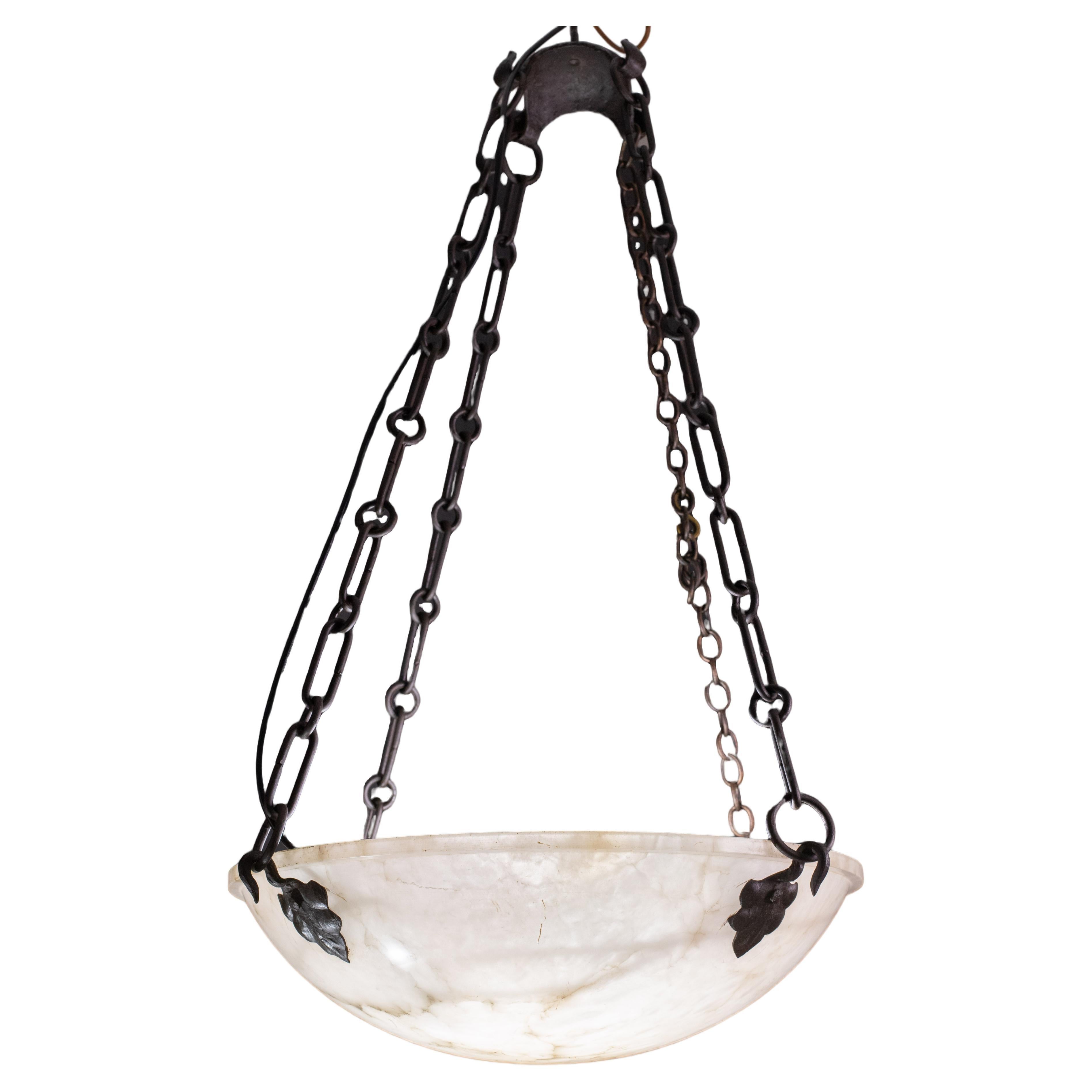 Monumental Extra Large Antique White Alabaster Chandelier, 1940s For Sale