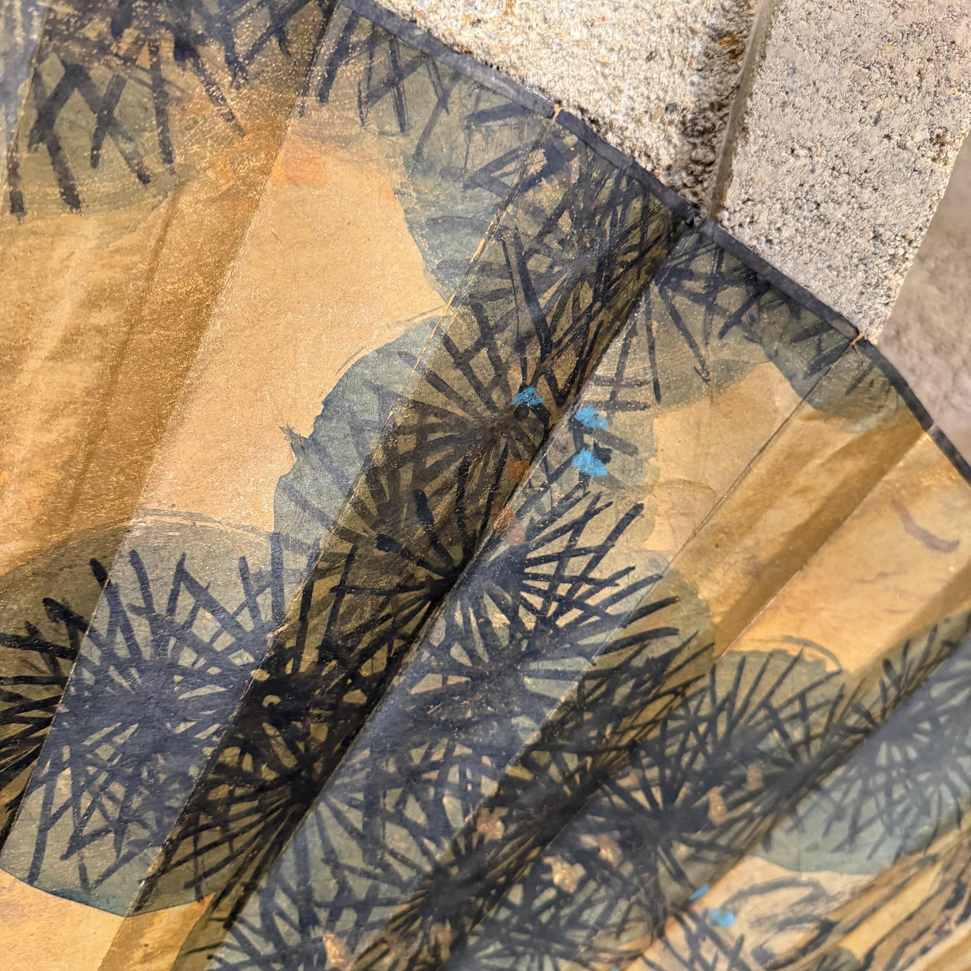 Monumentale Extra große asiatische chinesische vergoldete handgemalte Faltung Fächer Kunst im Angebot 2