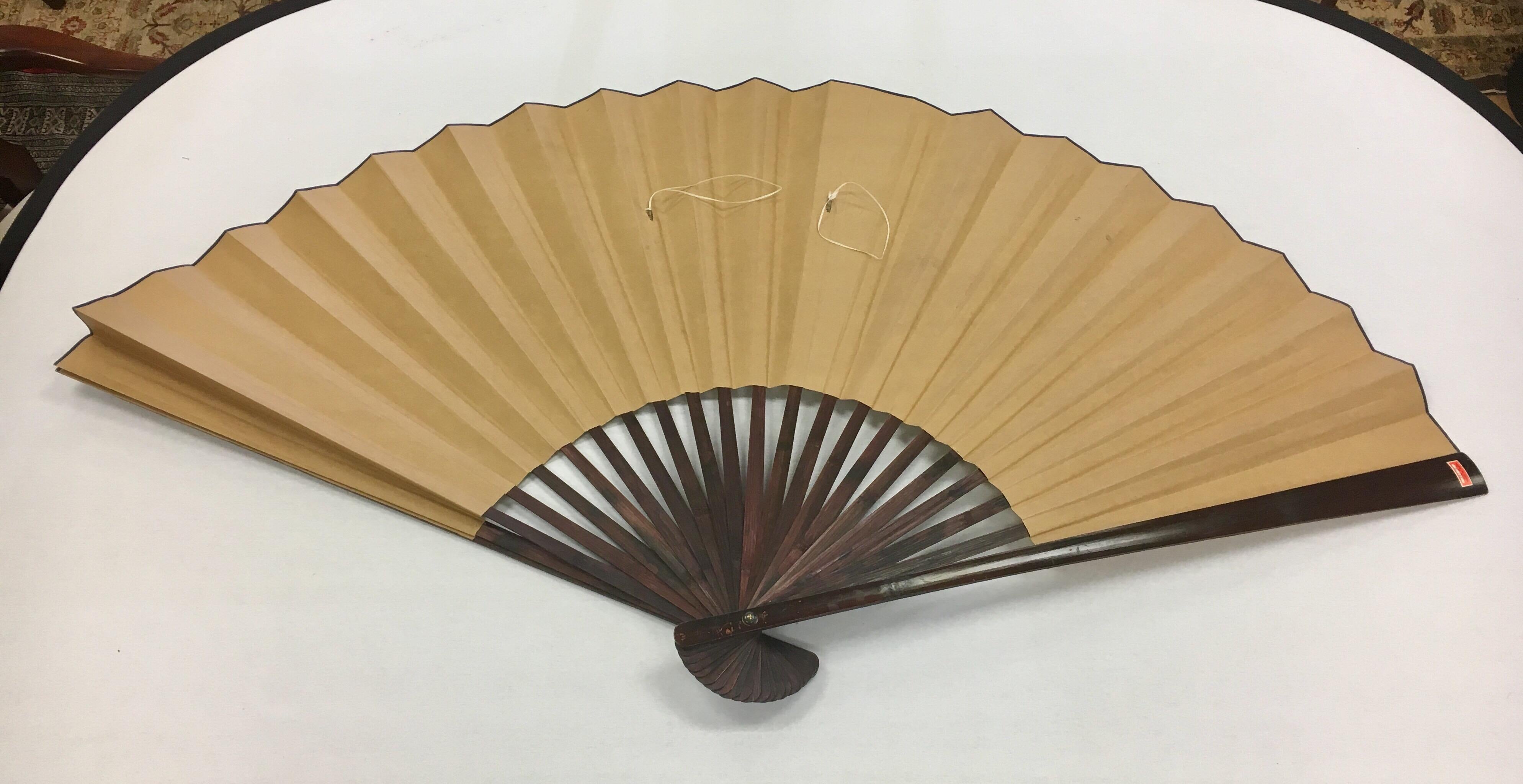 Monumental Extra Large Asian Chinese Gilt Hand Painted Folding Fan Art 7