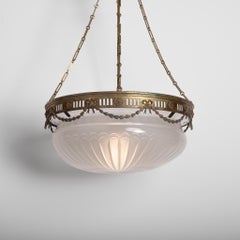 Monumental F. & C. Osler Satin Cut Crystal Plafonnier with Gilt Bronze Gallery