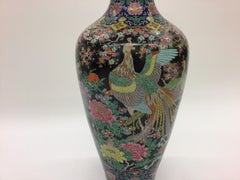 Monumental Famille Noire Bird and Flower Floor or Palace Vase Urn