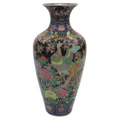 Antique Monumental Famille Noire Bird and Flower Floor or Palace Vase Urn 
