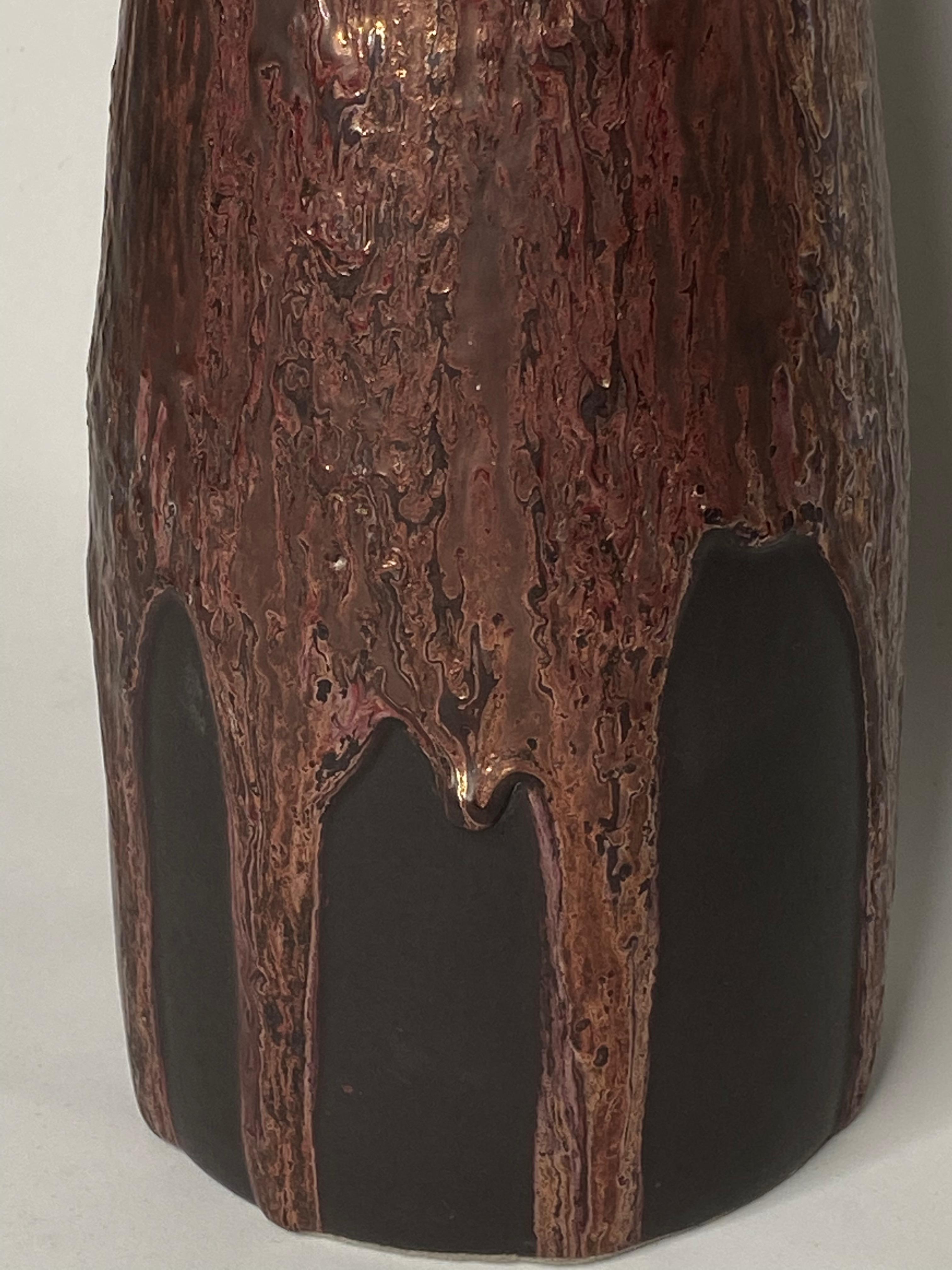 Milieu du XXe siècle Monumental vase de sol en lave grasse métallique mi-siècle par Otto Keramik Ceramic, années 1960 en vente