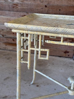 Monumental Faux Bamboo Fretwork Regency Chinoiserie Side Table by Century Furnit
