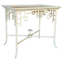 Monumental Faux Bamboo Fretwork Regency Chinoiserie Side Table by Century Furnit
