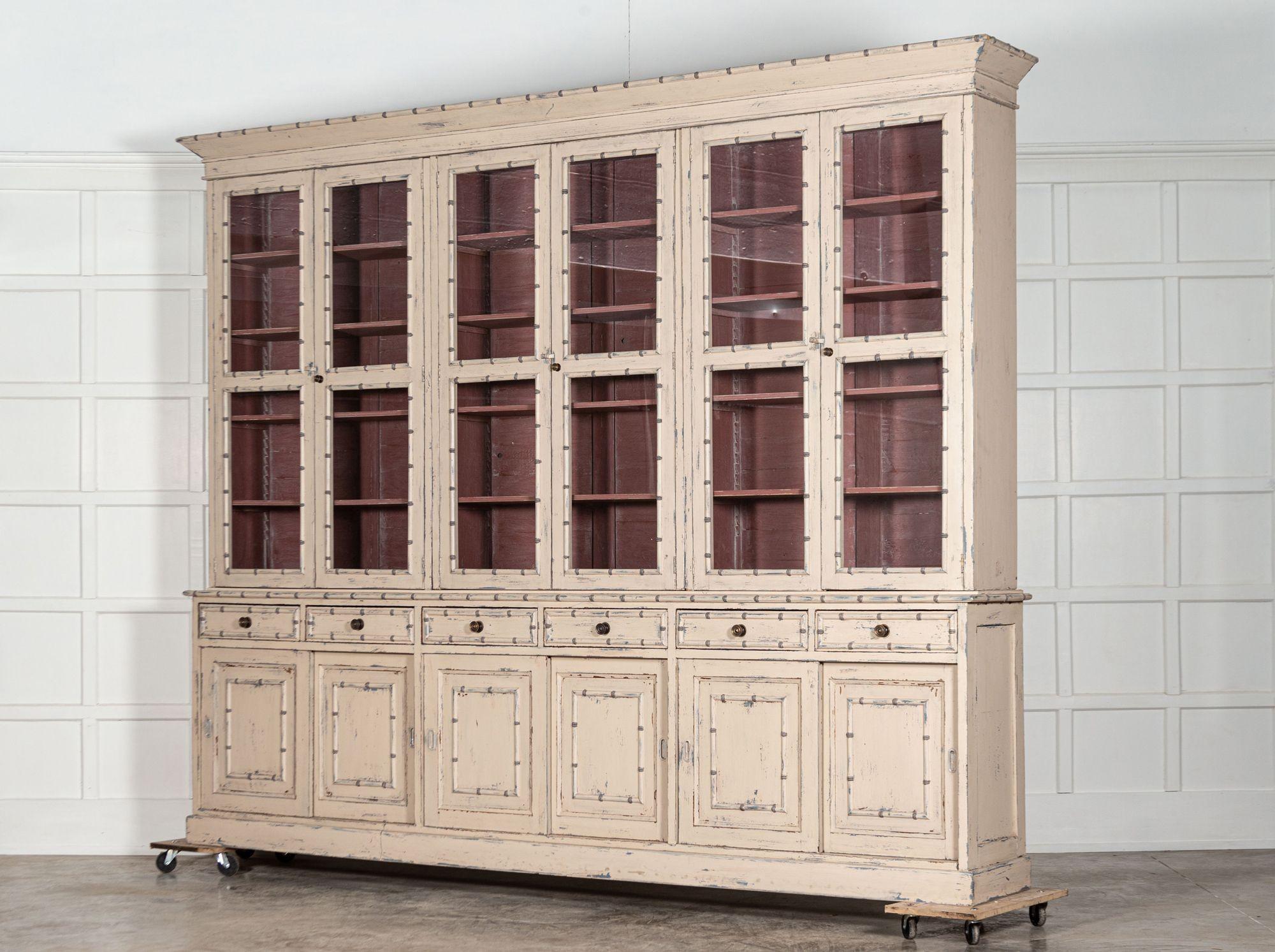 Oak Monumental Faux Bamboo Painted Glazed Dresser / Bookcase Cabinet