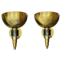 Monumental Faux Brass Art Deco Style Wall Sconces By Chapman - Pair