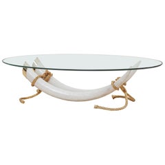 Monumental Faux Elephant Tusk Coffee Table Attributed to Maison Jansen