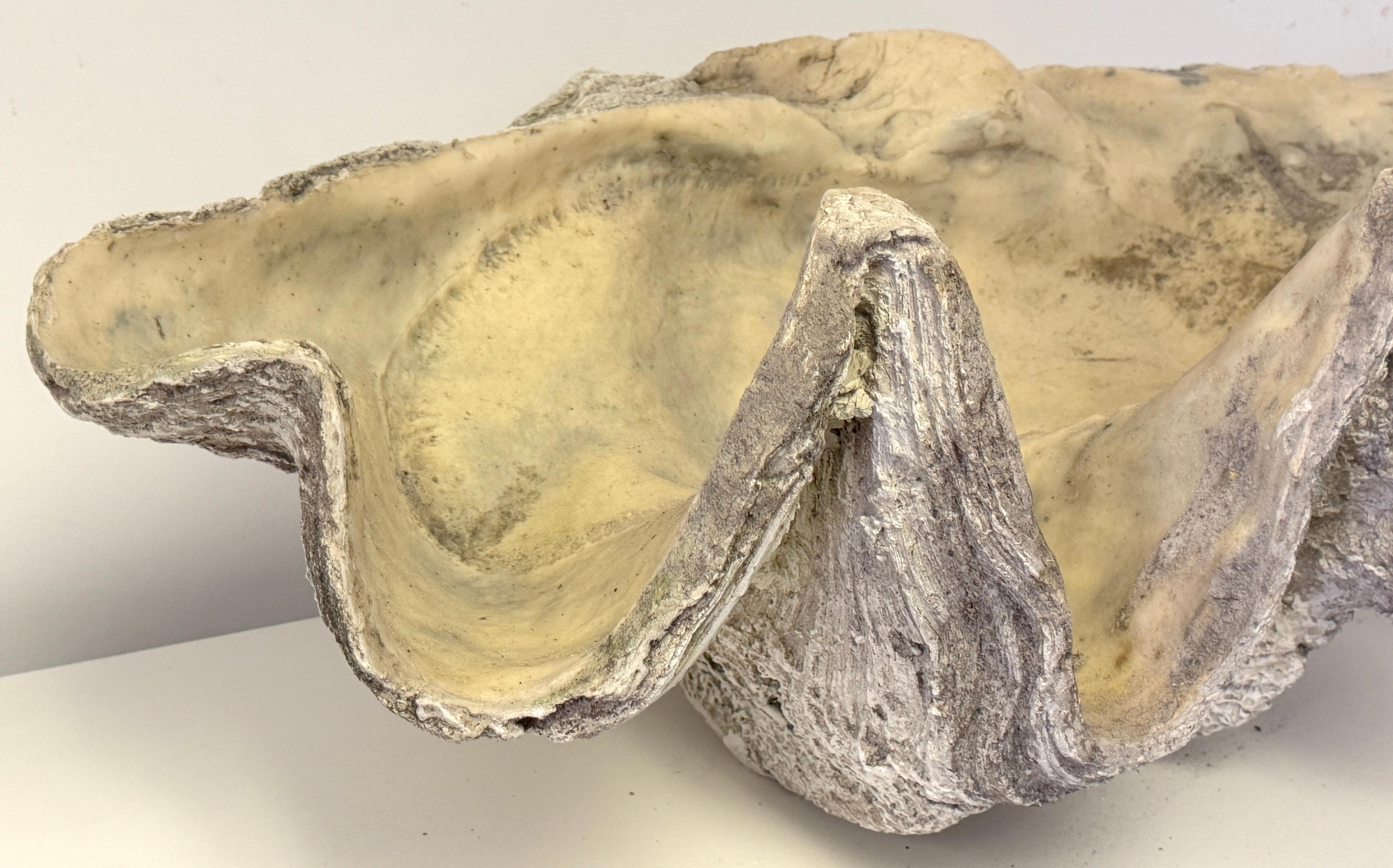 20th Century Monumental Faux Giant Clam Shell Fiberglass/Resin Authentic Weathered Patina 40