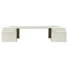 Monumental Faux White Pearl Marble Rectangular Cocktail Table in Art Deco Form